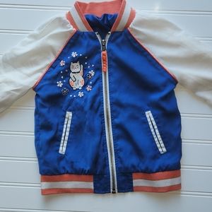 🌺Host Pick🌺 Embroidered Satin Bomber Jacket Blue White Japan Cat Flowers